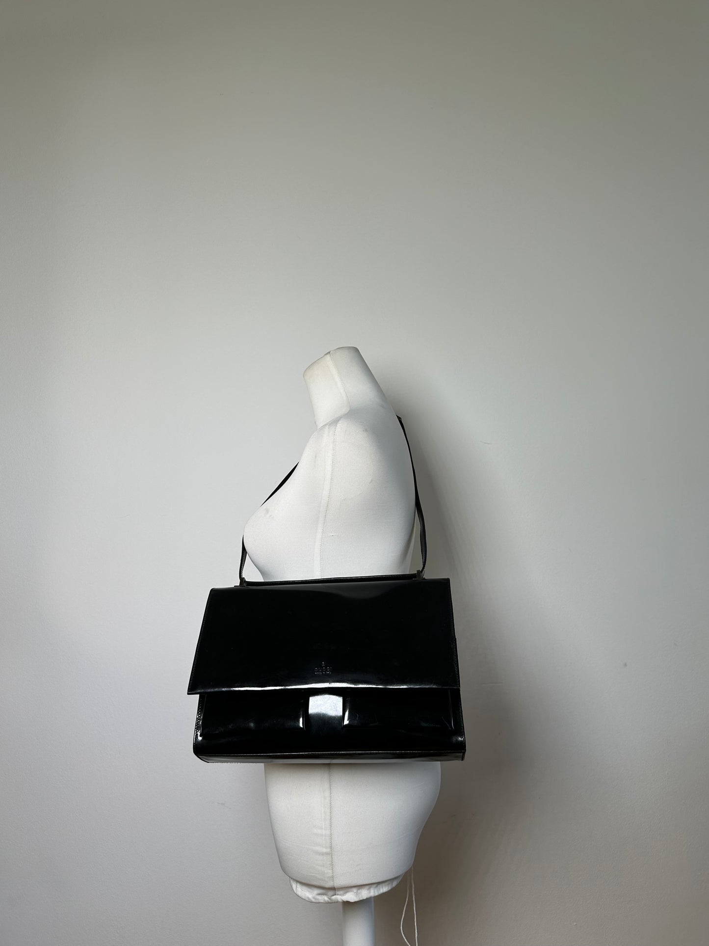 Vintage Gucci Patent Leather Shoulder Bag Black Silver
