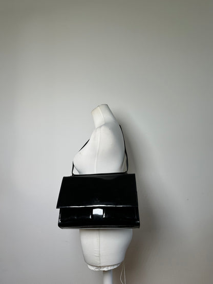 Vintage Gucci Patent Leather Shoulder Bag Black Silver