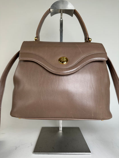 Vintage Givenchy Structured Leather Handbag Brown Gold Clasp