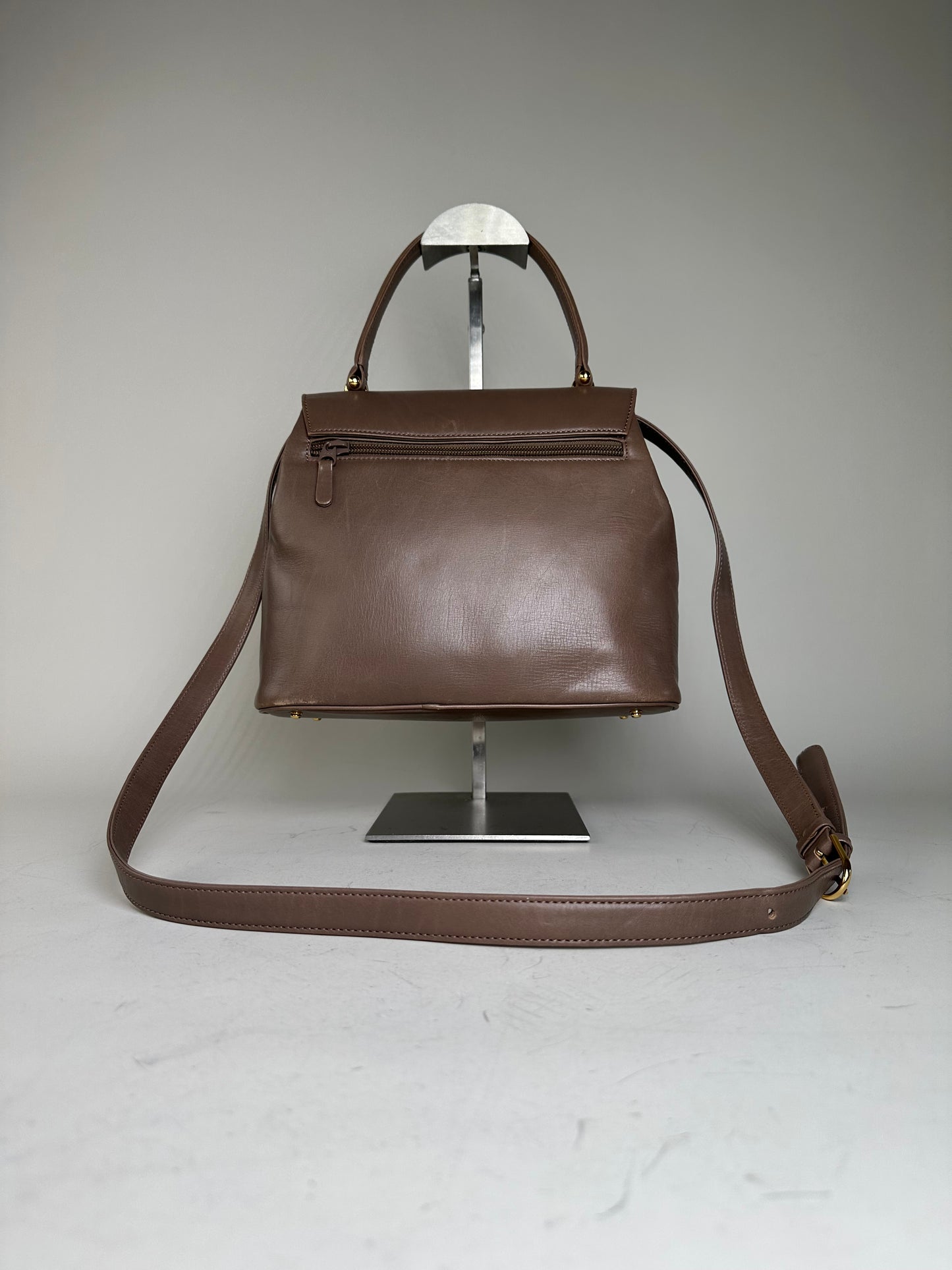 Vintage Givenchy Structured Leather Handbag Brown Gold Clasp