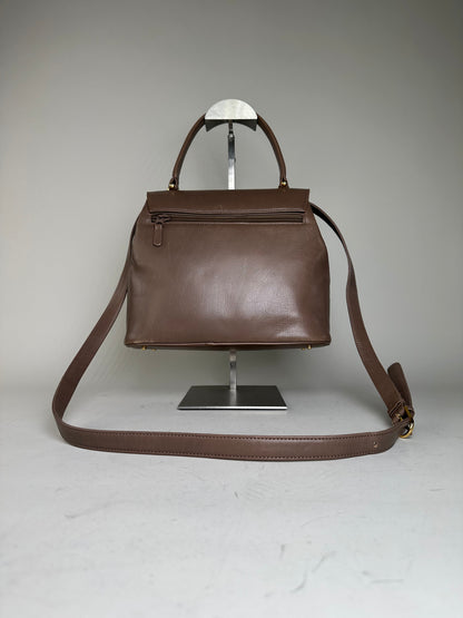 Vintage Givenchy Structured Leather Handbag Brown Gold Clasp