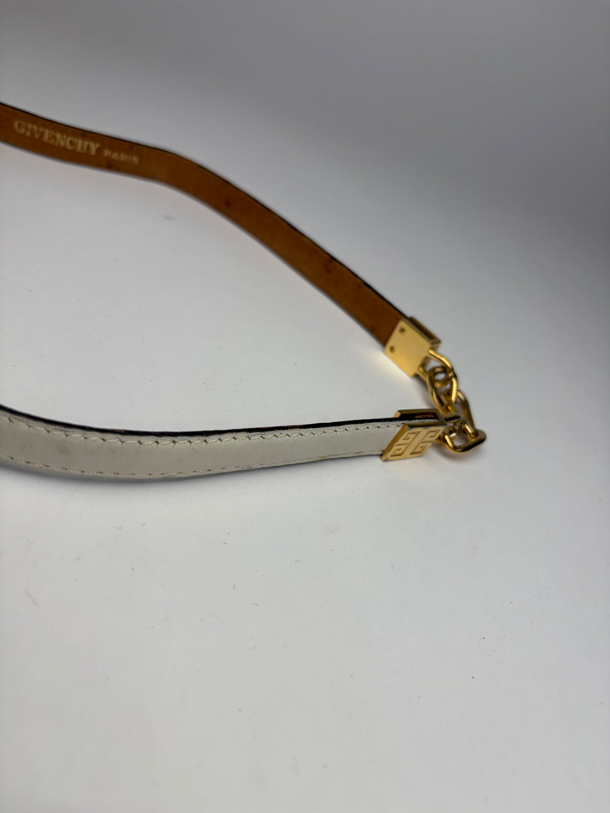 Vintage Givenchy 4G Logo Chain Strap Bag Late 1970s Light Grey Tan