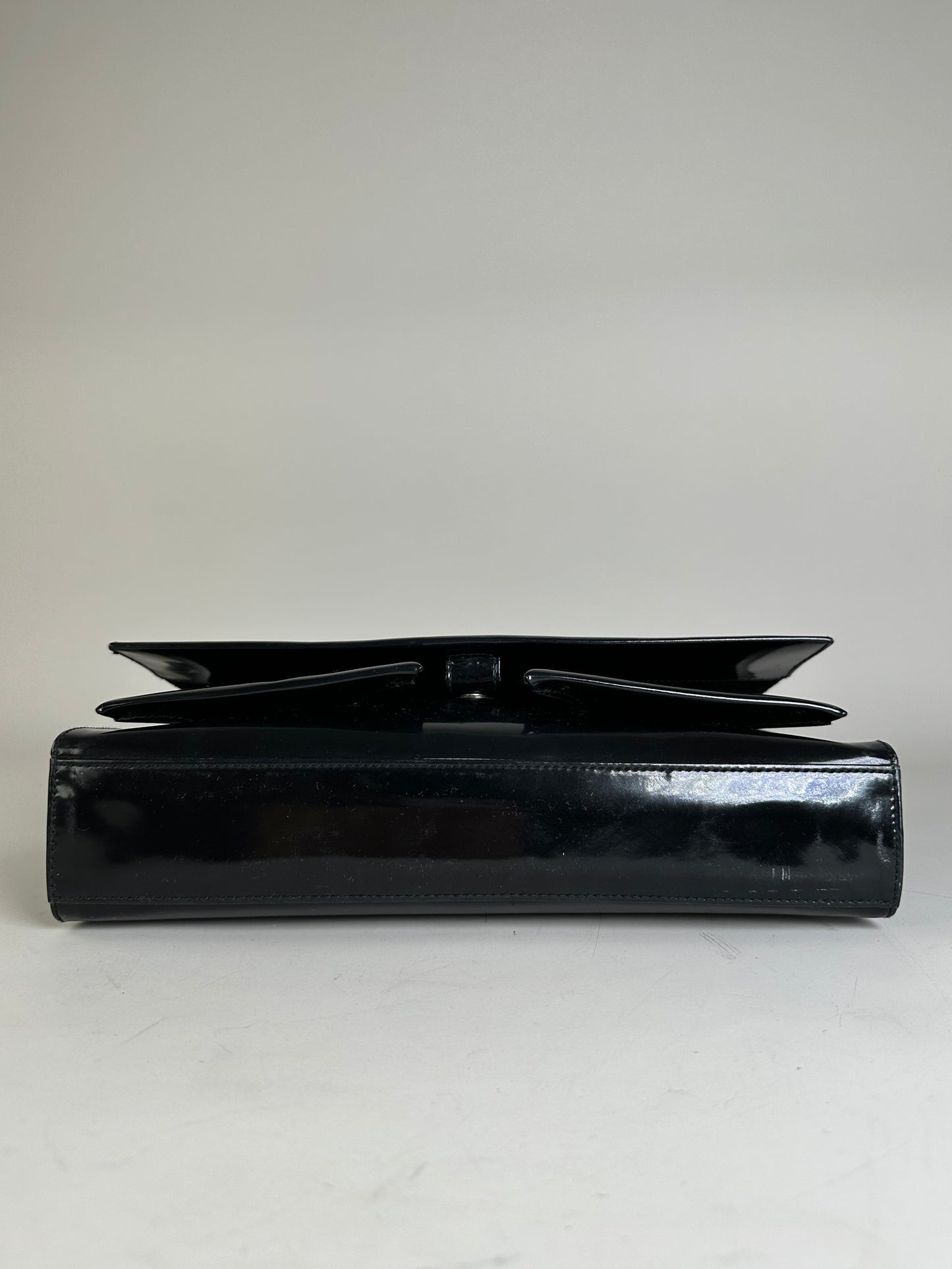 Vintage Gucci Patent Leather Shoulder Bag Black Silver