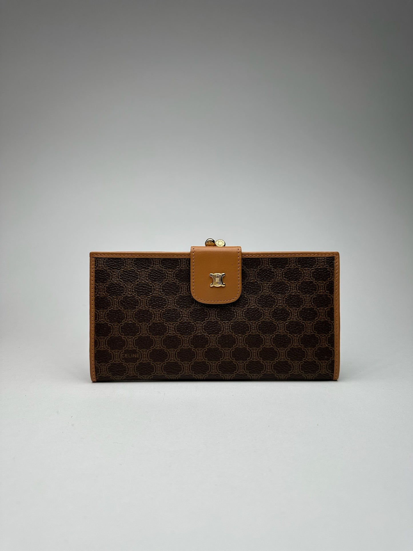 Vintage Celine Paris monogram leather wallet brown