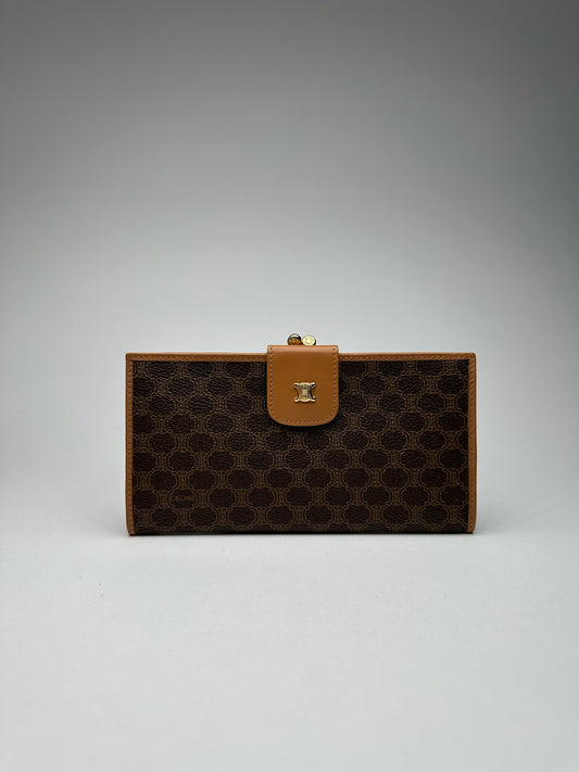 Vintage Celine Paris monogram leather wallet brown