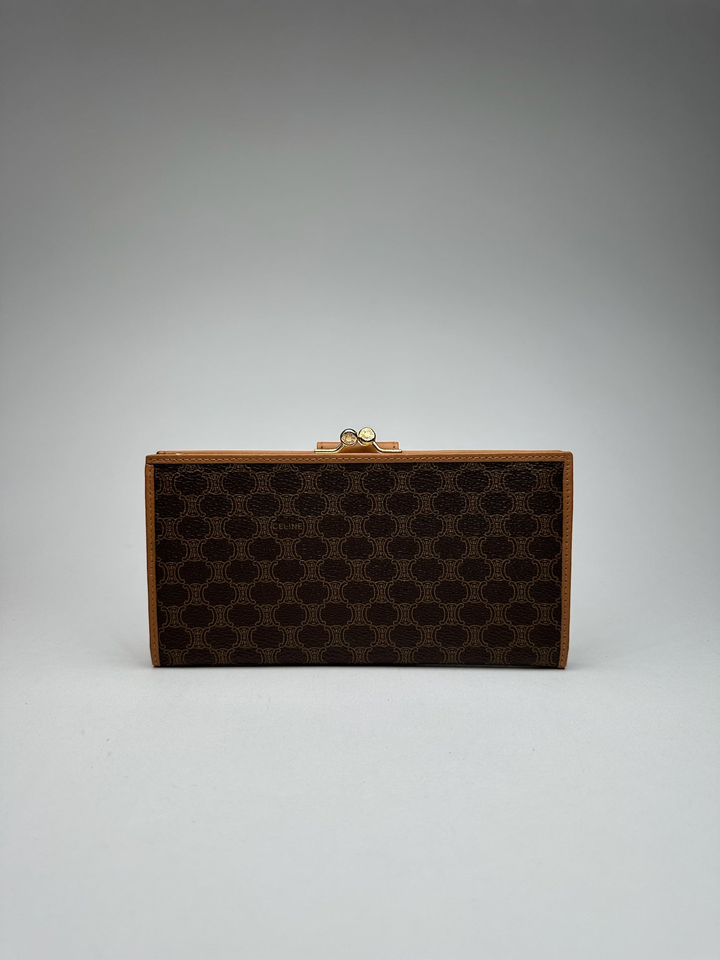 Vintage Celine Paris monogram leather wallet brown