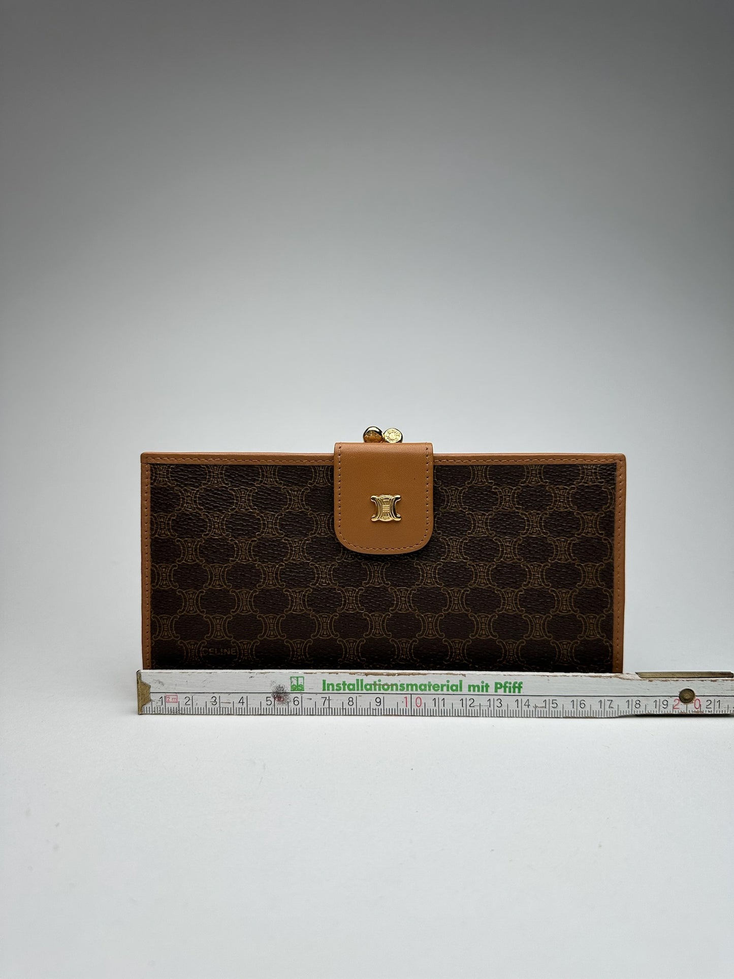 Vintage Celine Paris monogram leather wallet brown