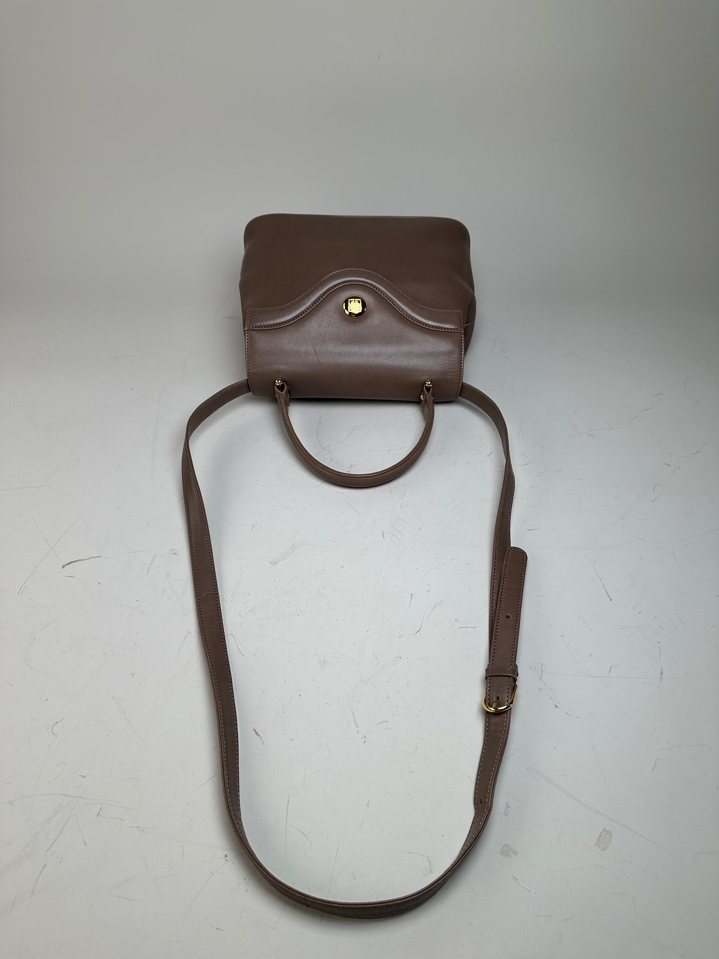 Vintage Givenchy Structured Leather Handbag Brown Gold Clasp