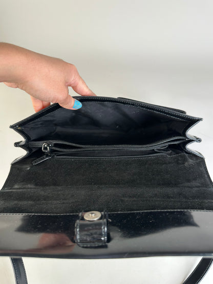 Vintage Gucci Patent Leather Shoulder Bag Black Silver