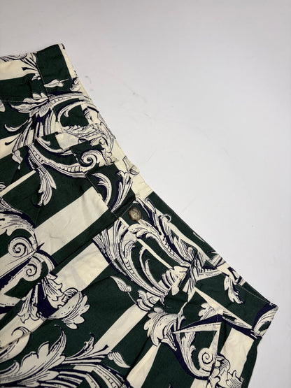 Vintage Givenchy Men's Cotton Floral Shorts Late 1980s Green Cream M