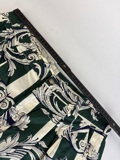 Vintage Givenchy Men's Cotton Floral Shorts Late 1980s Green Cream M
