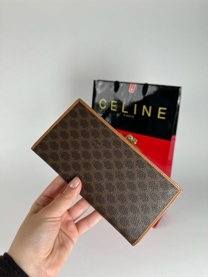 Vintage Celine Paris monogram leather wallet brown