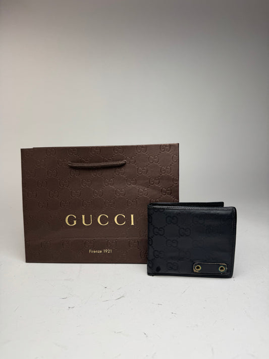 Vintage Gucci Flapable Monogram Leather Wallet Black