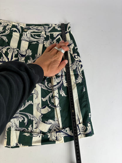 Vintage Givenchy Men's Cotton Floral Shorts Late 1980s Green Cream M