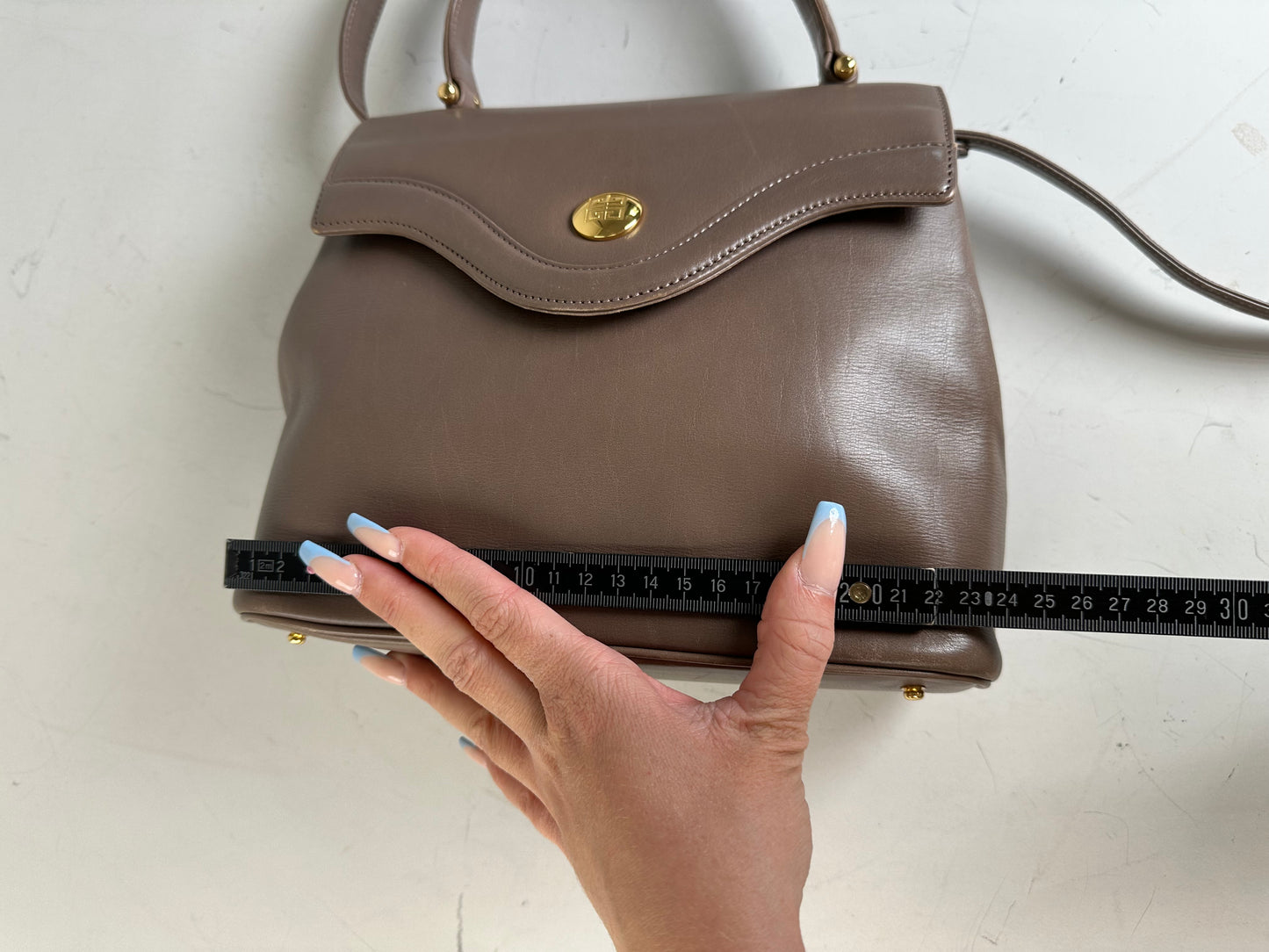 Vintage Givenchy Structured Leather Handbag Brown Gold Clasp
