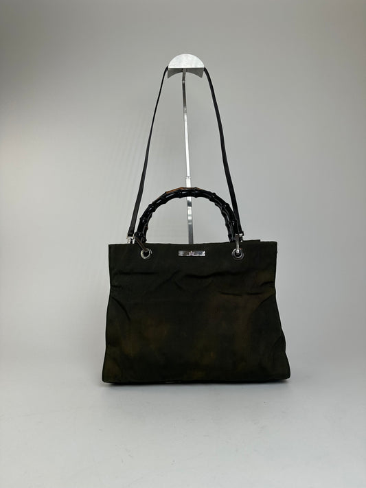 Vintage Gucci Bamboo Top Handle 2Way Handbag Black Brown
