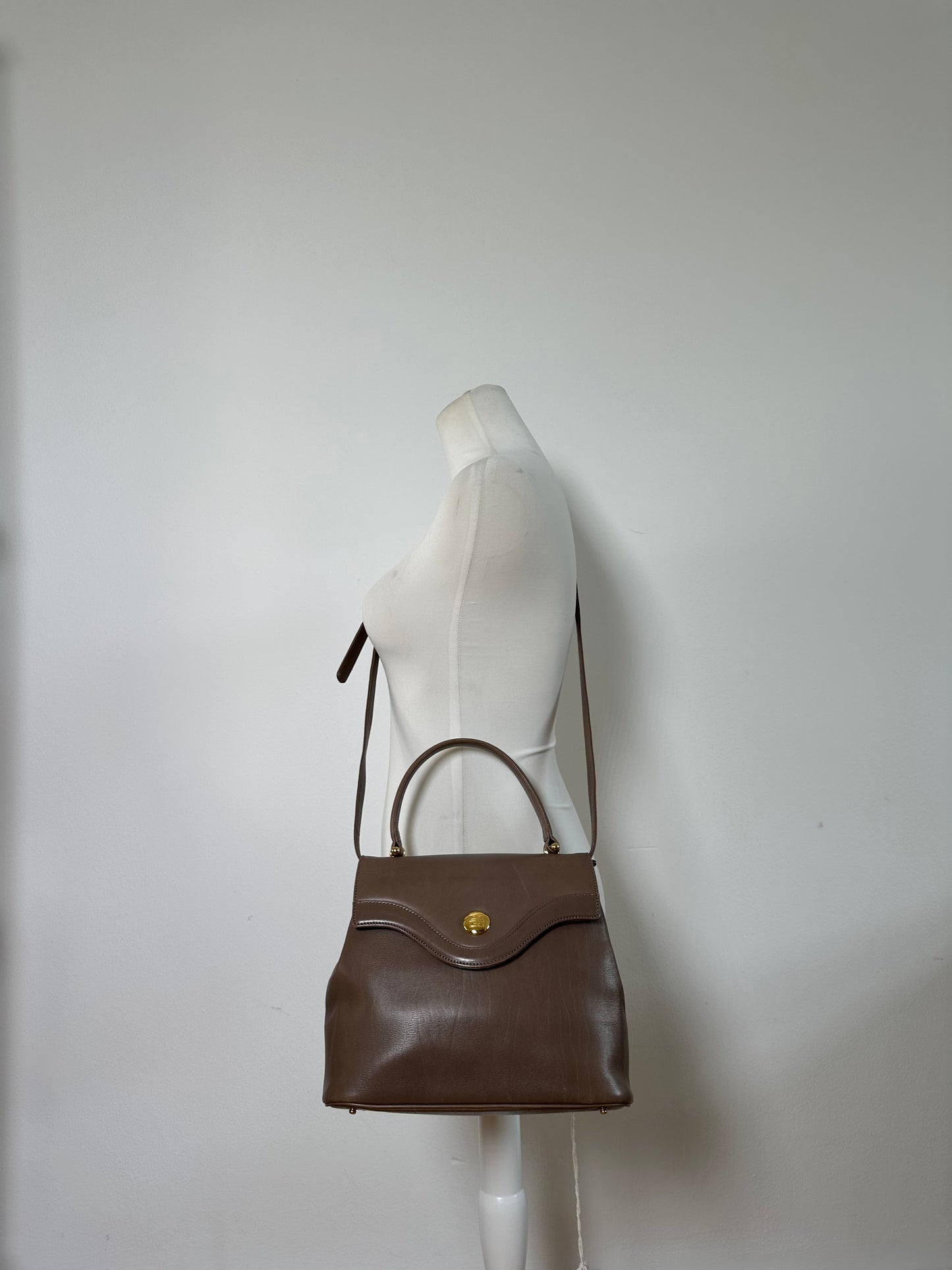 Vintage Givenchy Structured Leather Handbag Brown Gold Clasp