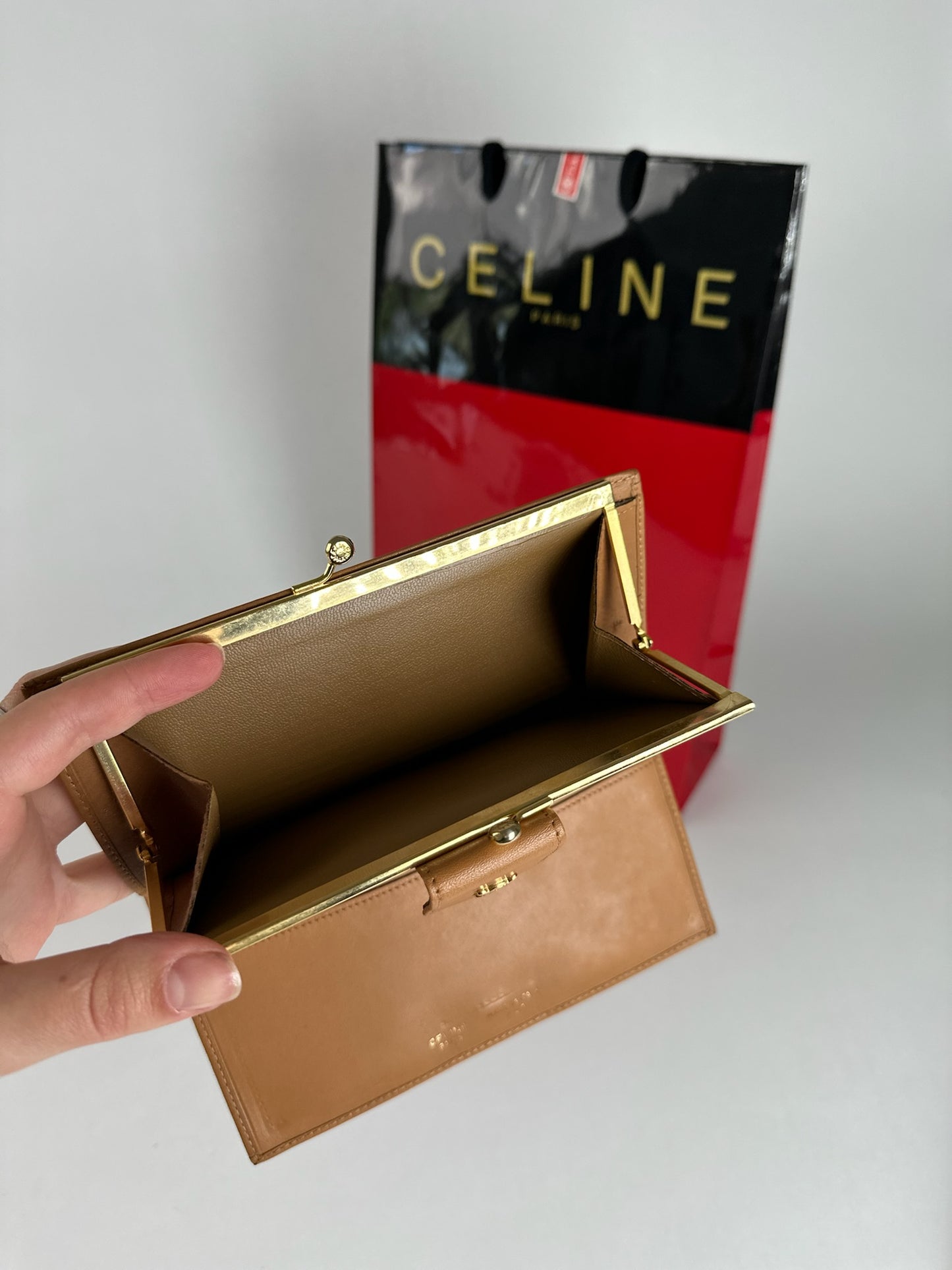 Vintage Celine Paris monogram leather wallet brown