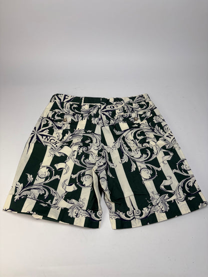 Vintage Givenchy Men's Cotton Floral Shorts Late 1980s Green Cream M