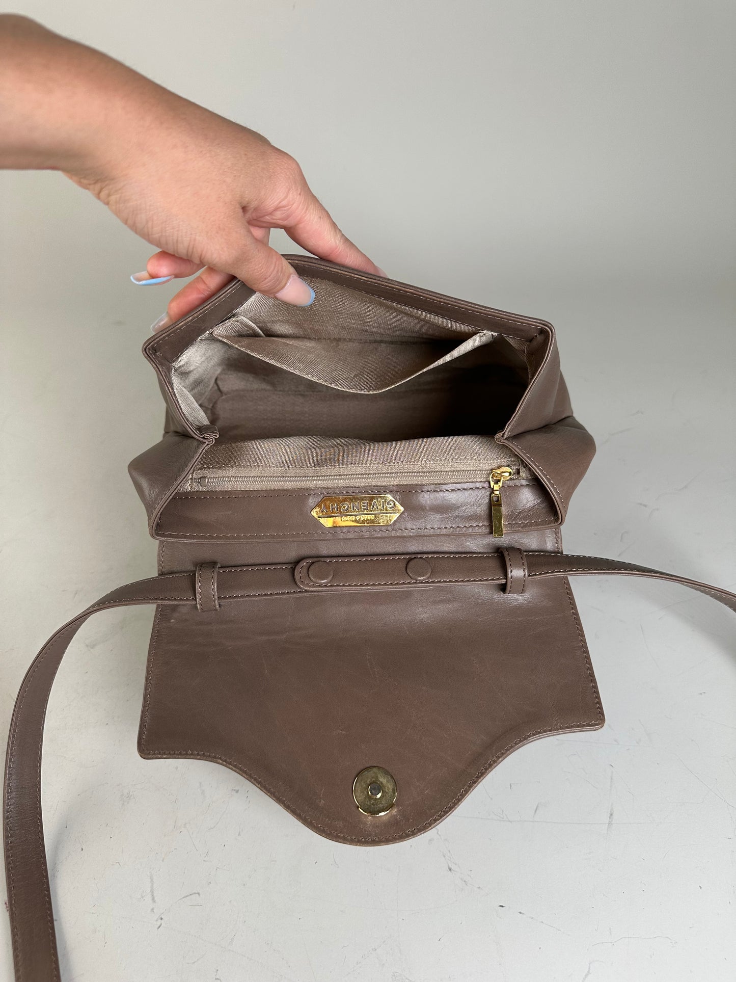 Vintage Givenchy Structured Leather Handbag Brown Gold Clasp