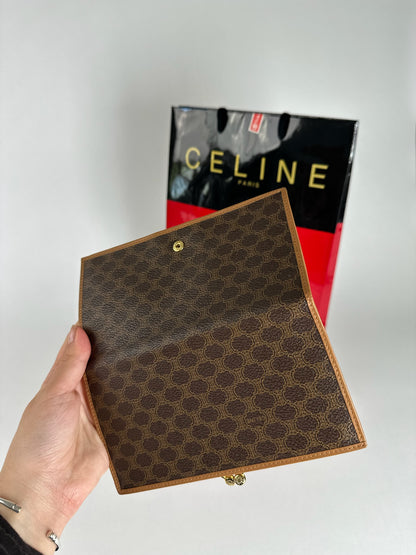 Vintage Celine Paris monogram leather wallet brown