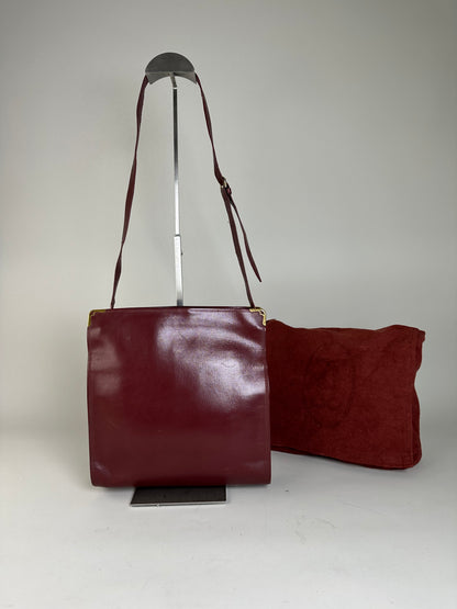 Vintage Cartier Leather Shoulder Bag Burgundy Gold