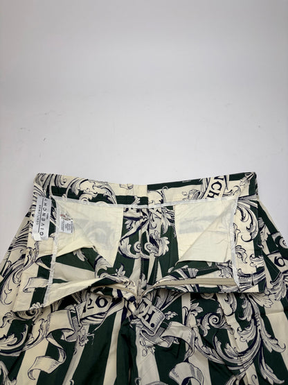 Vintage Givenchy Men's Cotton Floral Shorts Late 1980s Green Cream M