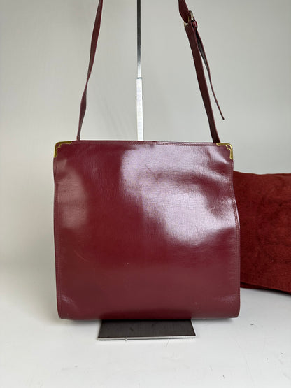 Vintage Cartier Leather Shoulder Bag Burgundy Gold