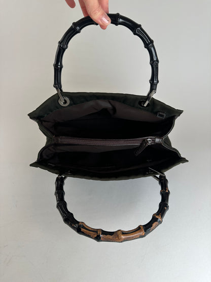 Vintage Gucci Bamboo Top Handle 2Way Handbag Black Brown