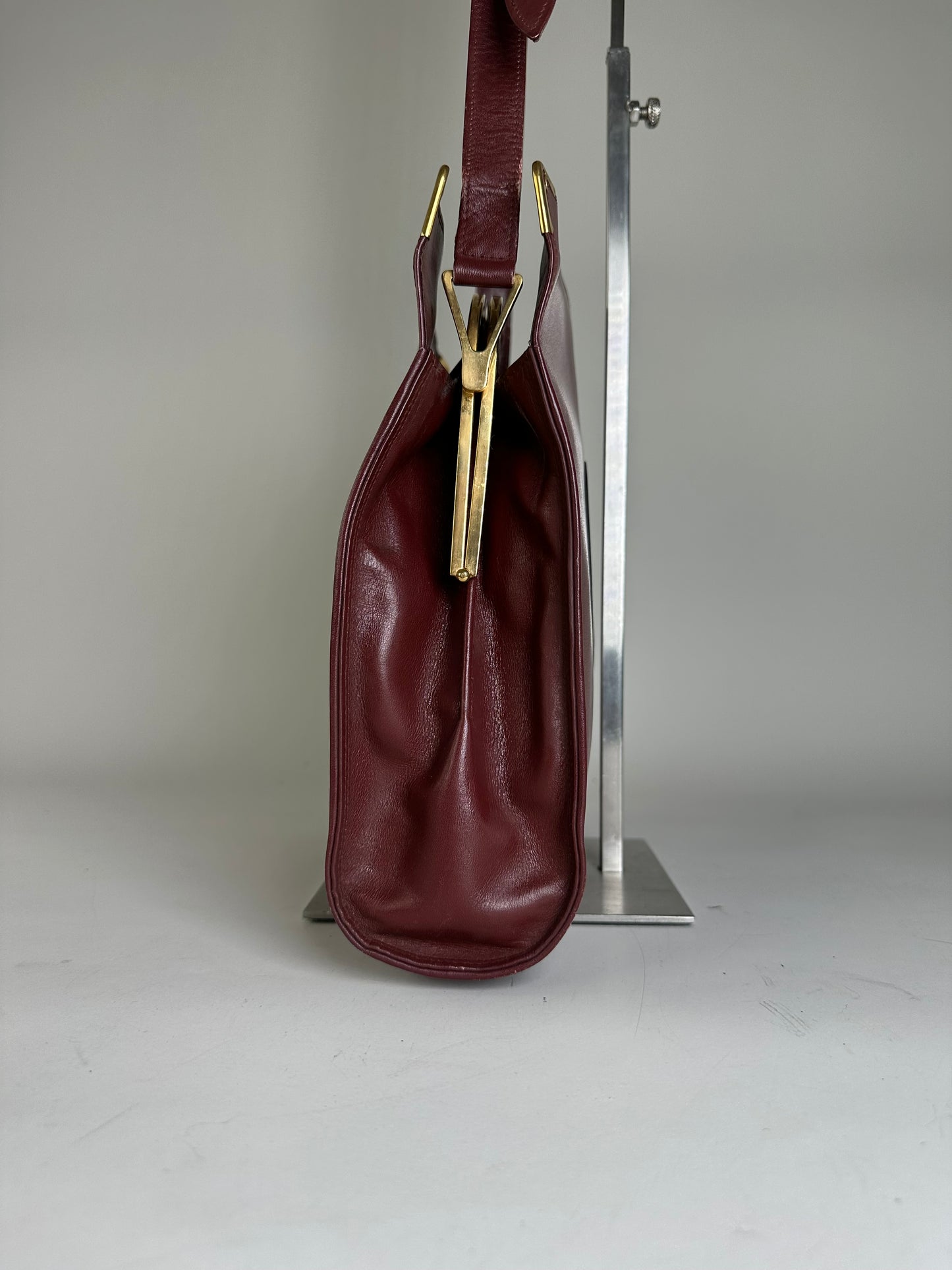 Vintage Cartier Leather Shoulder Bag Burgundy Gold