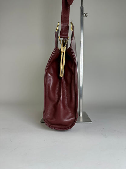 Vintage Cartier Leather Shoulder Bag Burgundy Gold