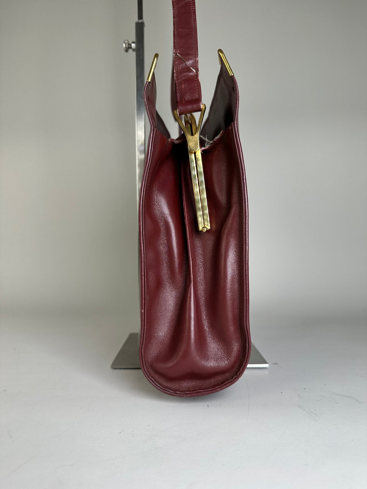 Vintage Cartier Leather Shoulder Bag Burgundy Gold