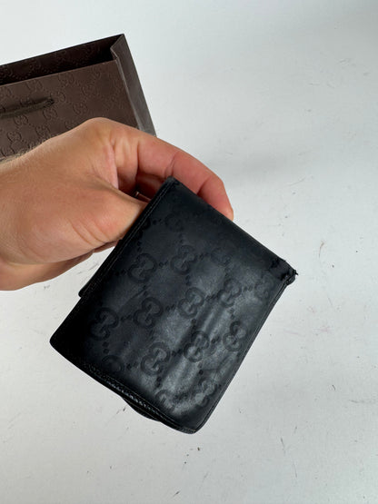 Vintage Gucci Flapable Monogram Leather Wallet Black