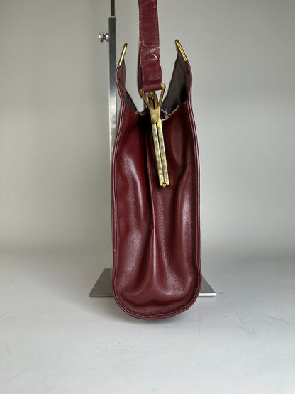 Vintage Cartier Leather Shoulder Bag Burgundy Gold