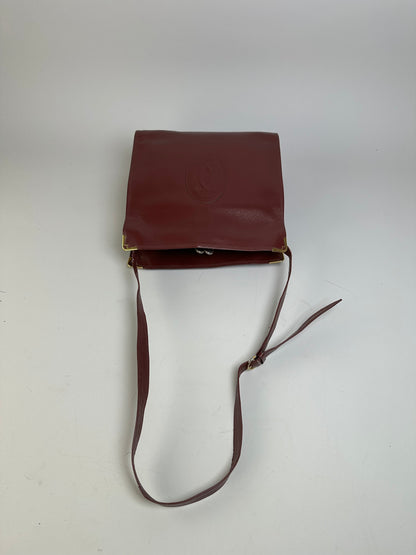 Vintage Cartier Leather Shoulder Bag Burgundy Gold