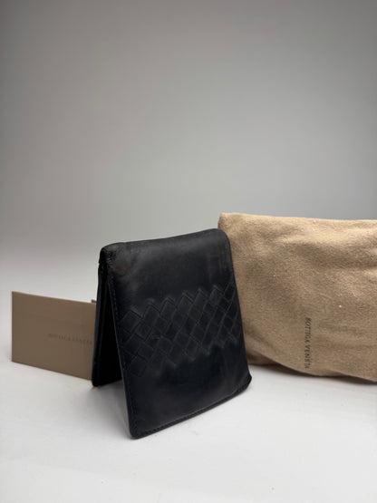 Porte-cartes pliable vintage Bottega Veneta en cuir noir