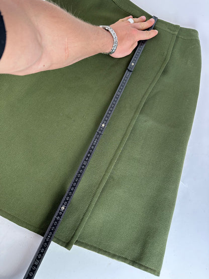 Vintage Celine Reversible Wool Skirt Olive Green S