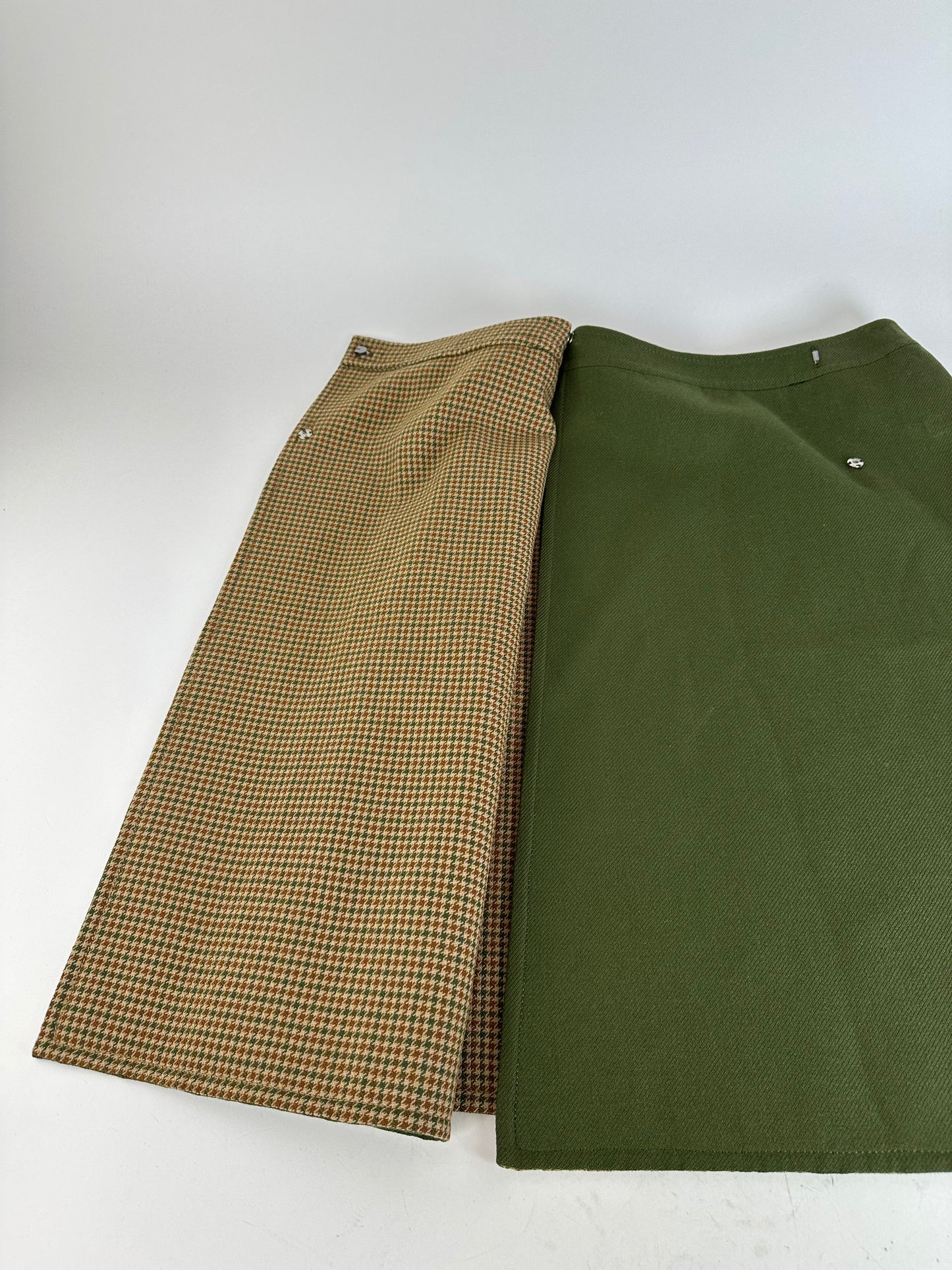 Vintage Celine Reversible Wool Skirt Olive Green S
