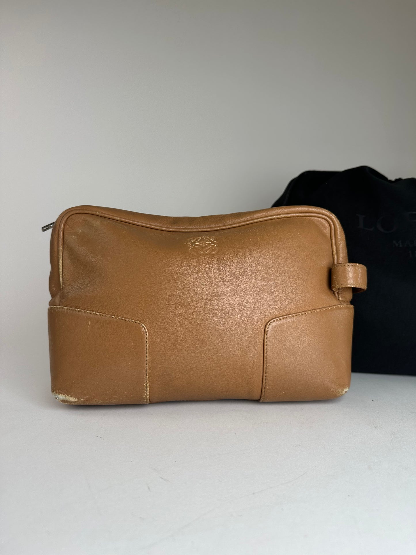 Vintage Loewe Madrid Logo Leather Clutch Brown