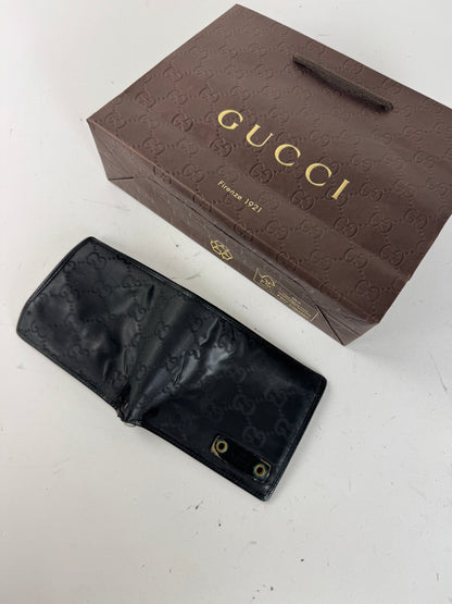 Vintage Gucci Flapable Monogram Leather Wallet Black