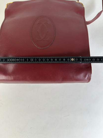 Vintage Cartier Leather Shoulder Bag Burgundy Gold