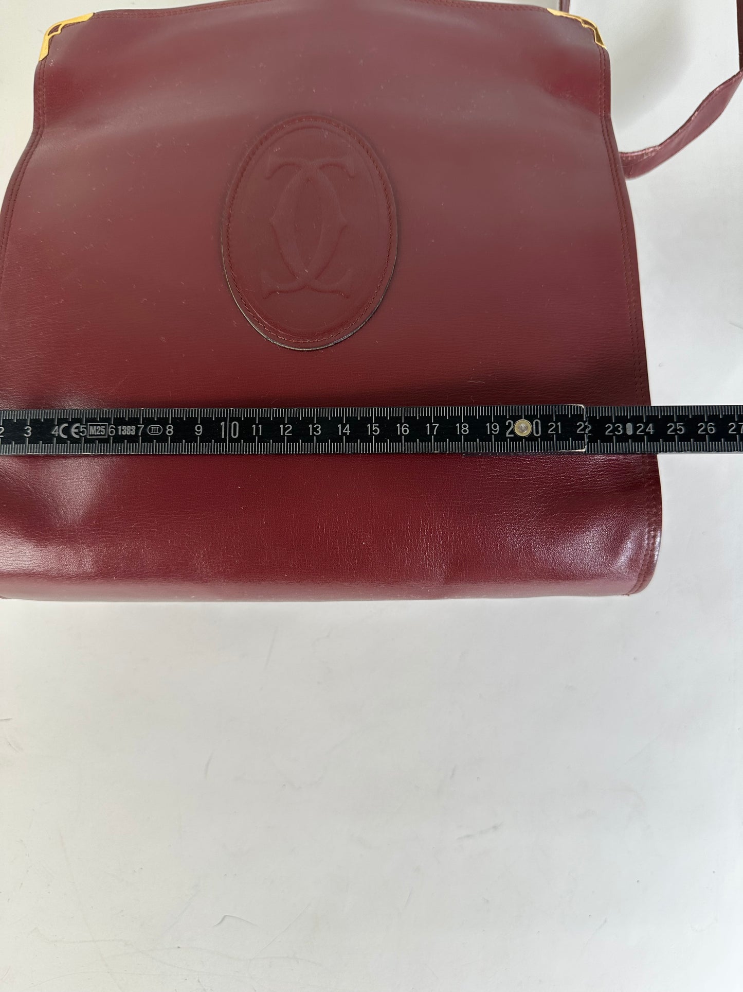 Vintage Cartier Leather Shoulder Bag Burgundy Gold