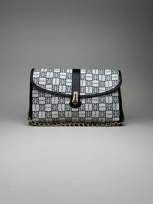 Sac vintage en cuir Givenchy 4G bleu marine et blanc