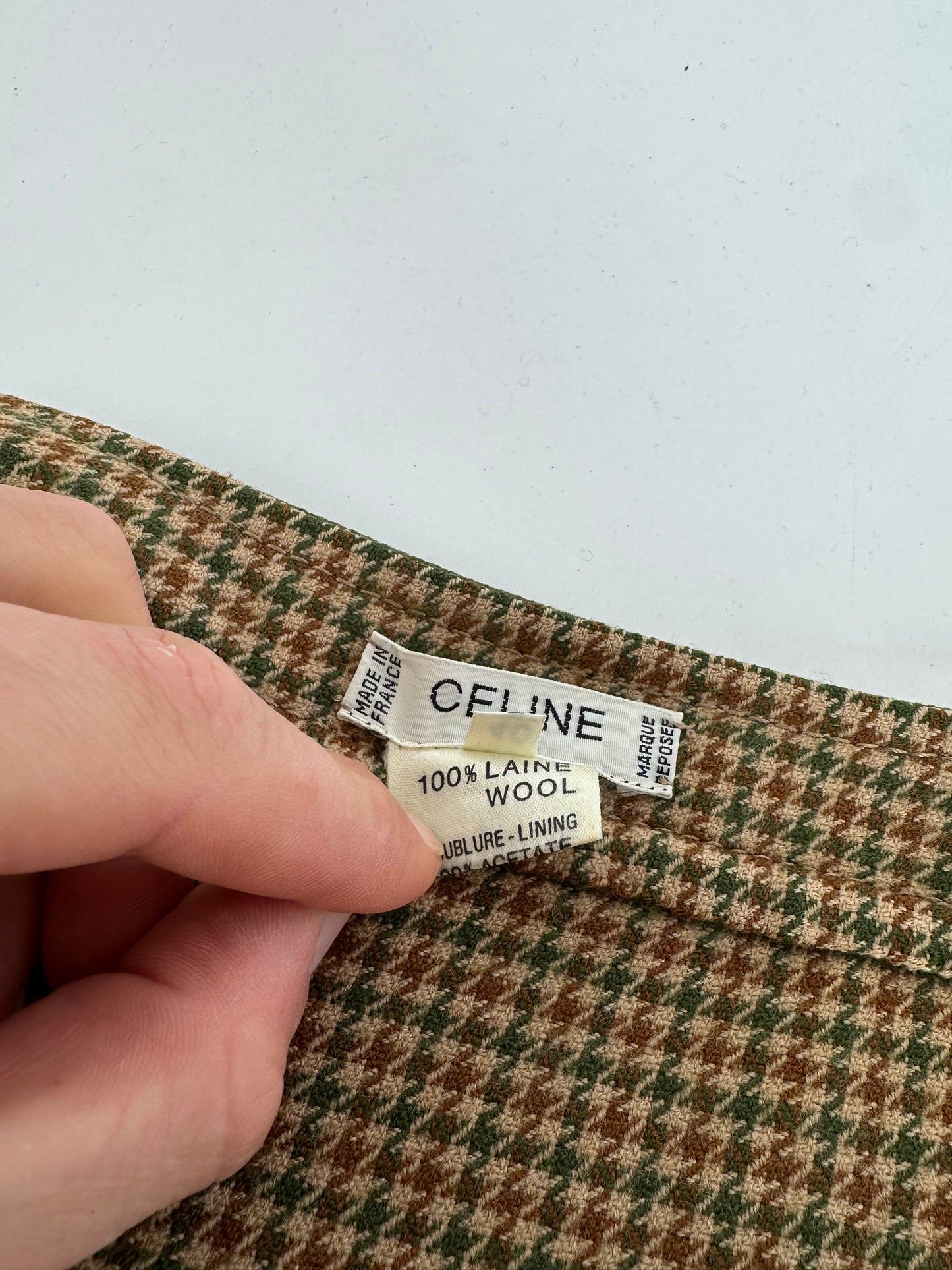 Vintage Celine Reversible Wool Skirt Olive Green S