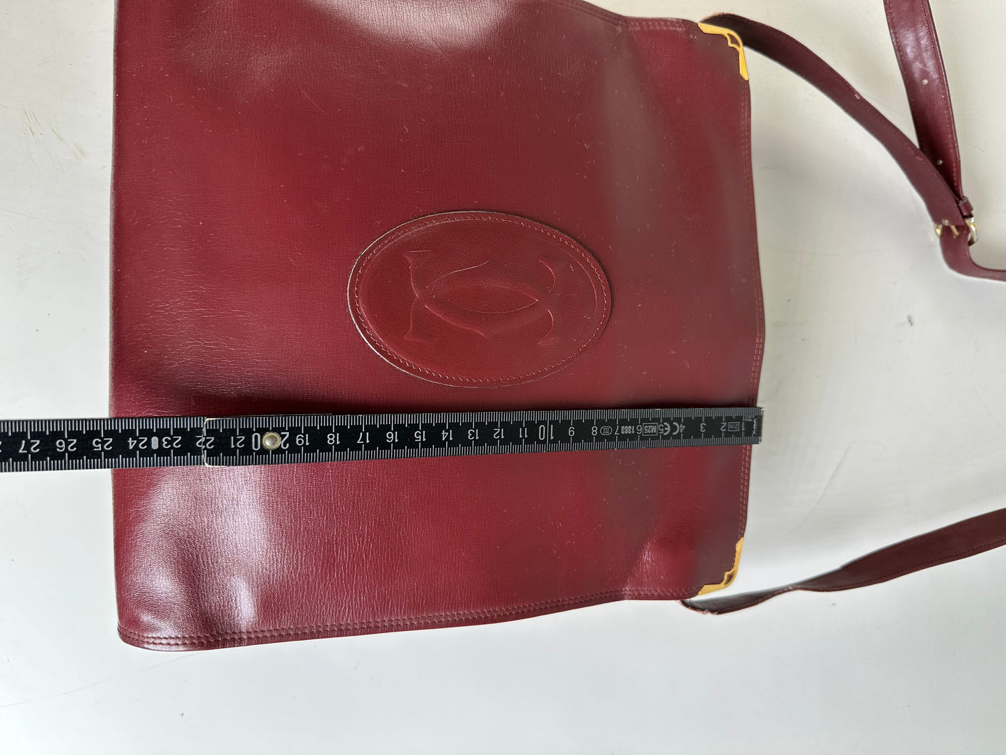 Vintage Cartier Leather Shoulder Bag Burgundy Gold