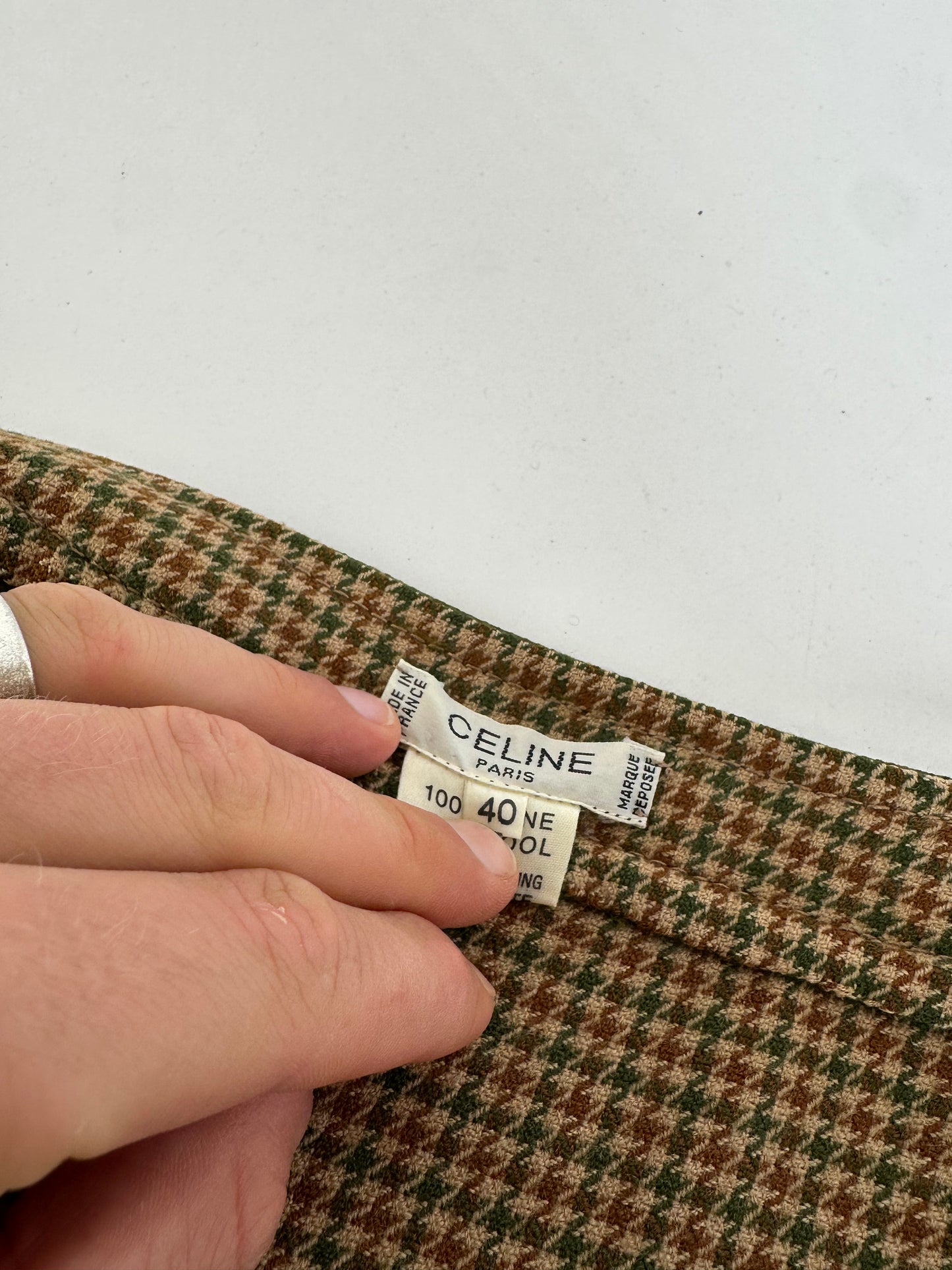 Vintage Celine Reversible Wool Skirt Olive Green S