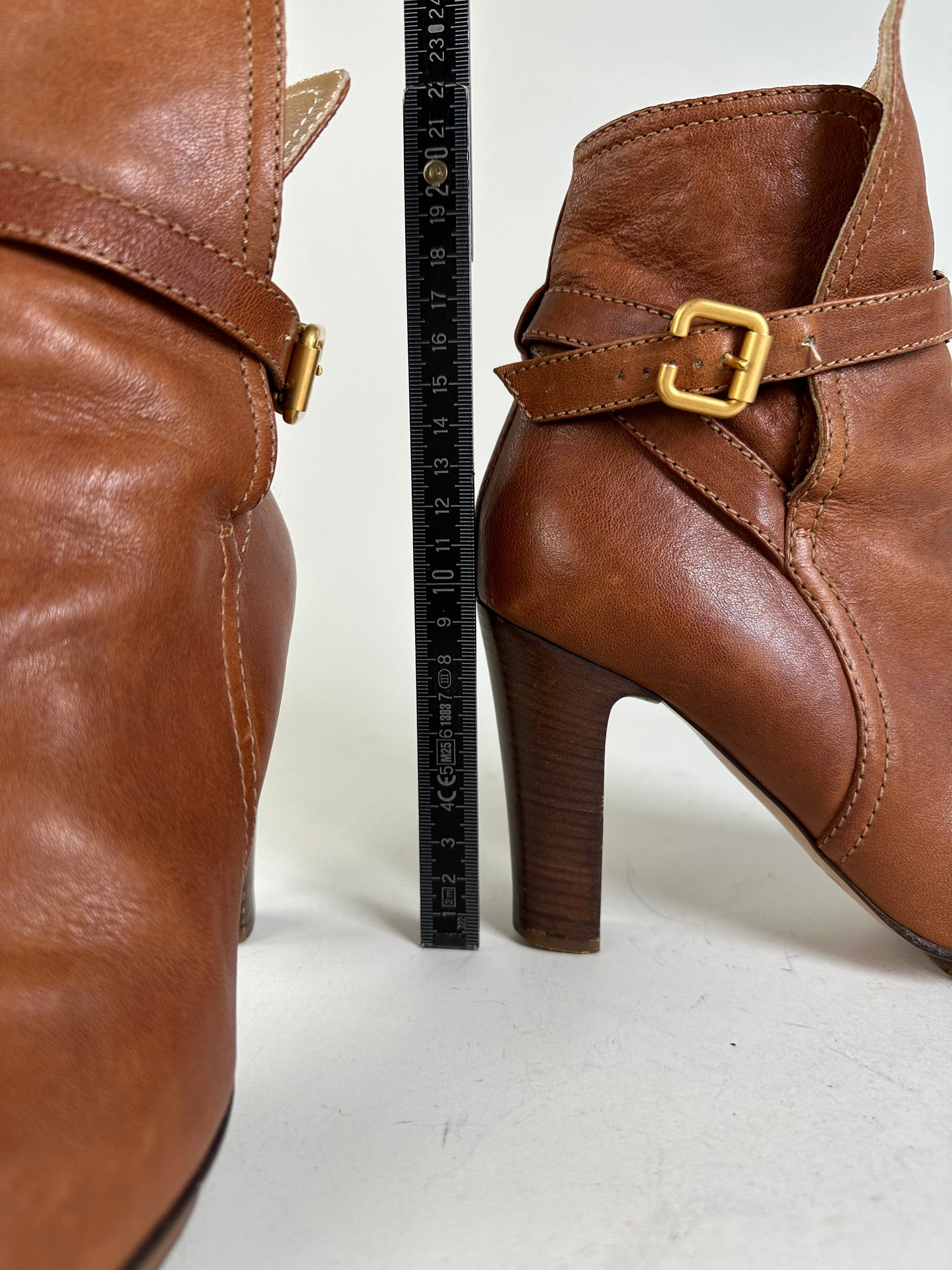 Vintage Chloe Leather Ankle Boots Brown Gold Buckle EU38