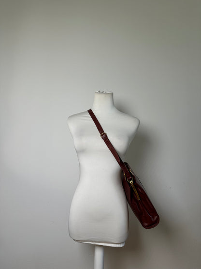 Vintage Cartier Leather Shoulder Bag Burgundy Gold