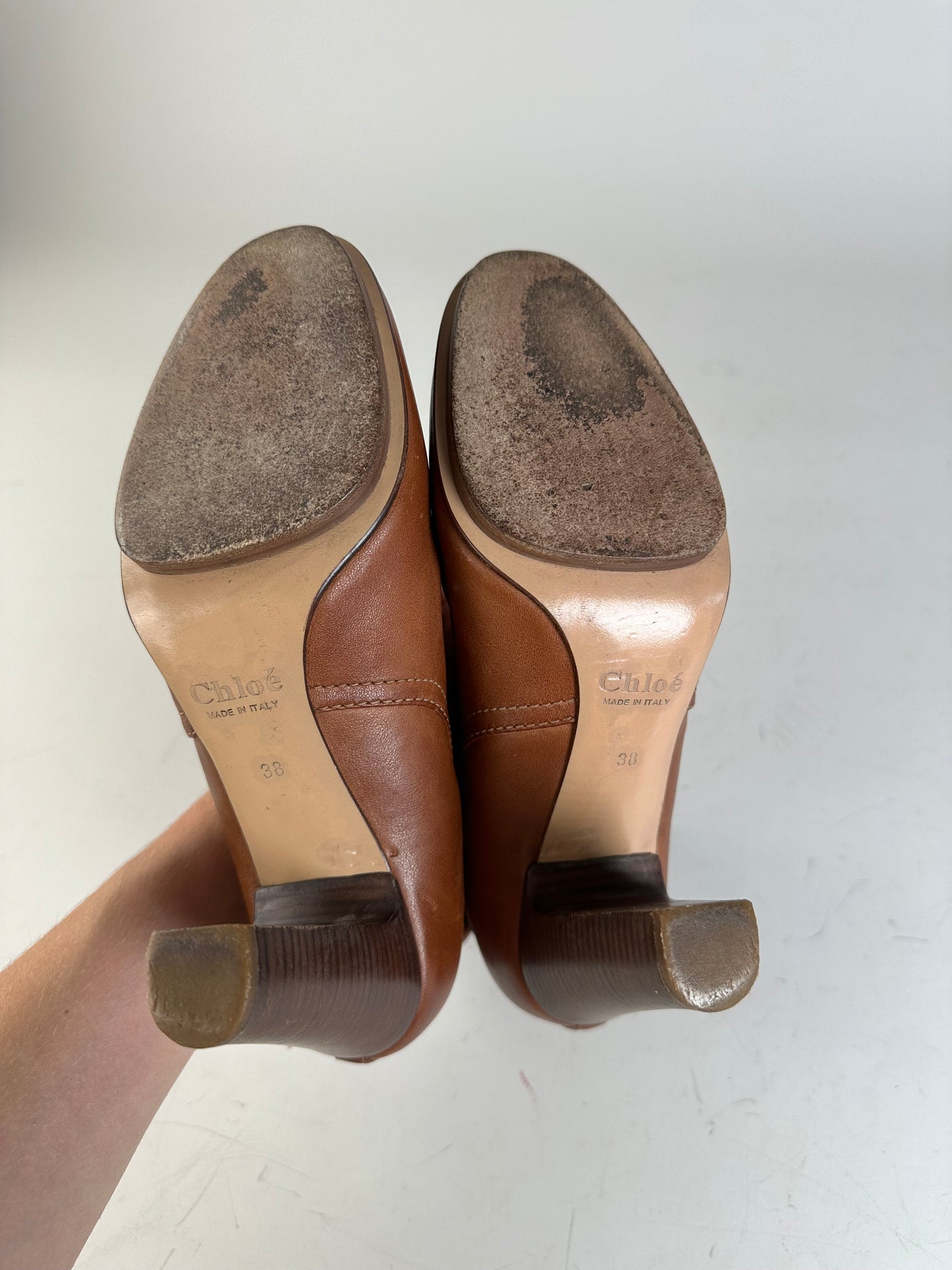 Vintage Chloe Leather Ankle Boots Brown Gold Buckle EU38