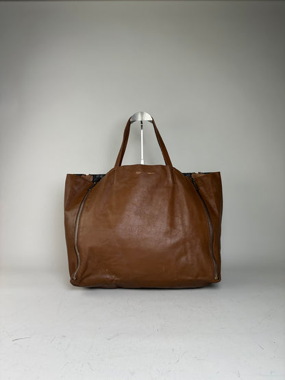 Vintage Celine Leather Tote Bag Brown Silver c. 2000s